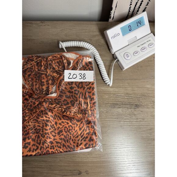 Pretty Little Thing Cheetah Ruffle Babydoll Top XS Brown Black Y2K Retro Satin - Picture 11 of 11